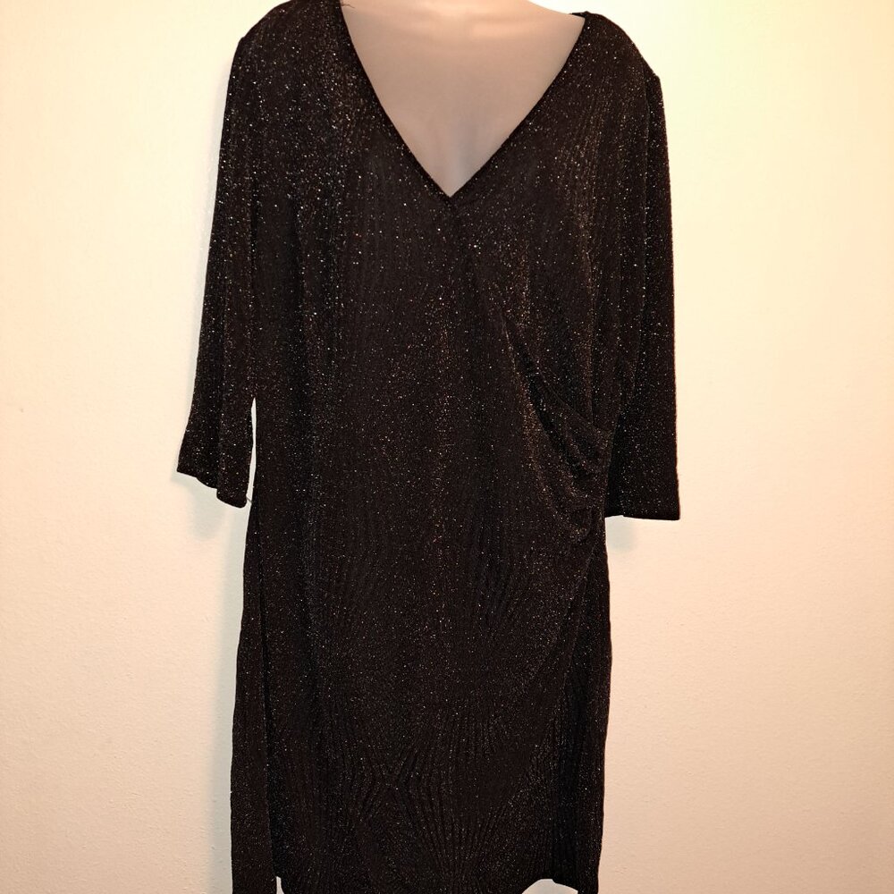 NWT Trixxi Clothing Company Metallic Silver&Black Glitter 3/4 Sleeve Dress 3X